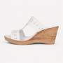 Papuci dama albi din piele naturala cu platforma wedge perforata PAP46A